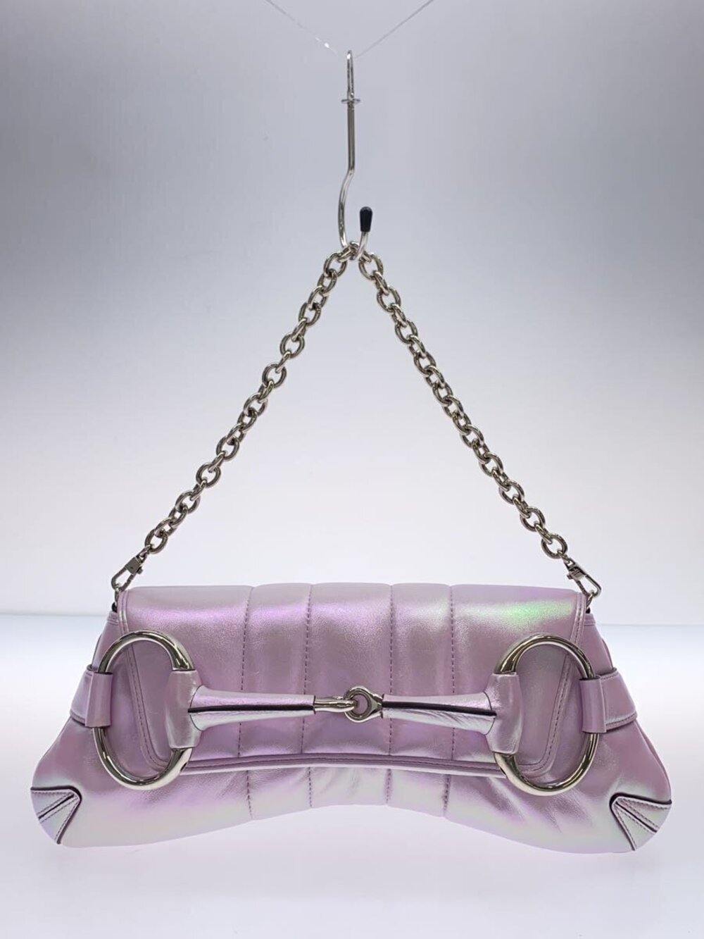 Gucci With Horsebit Chain Shoulder Bag Leather Pink